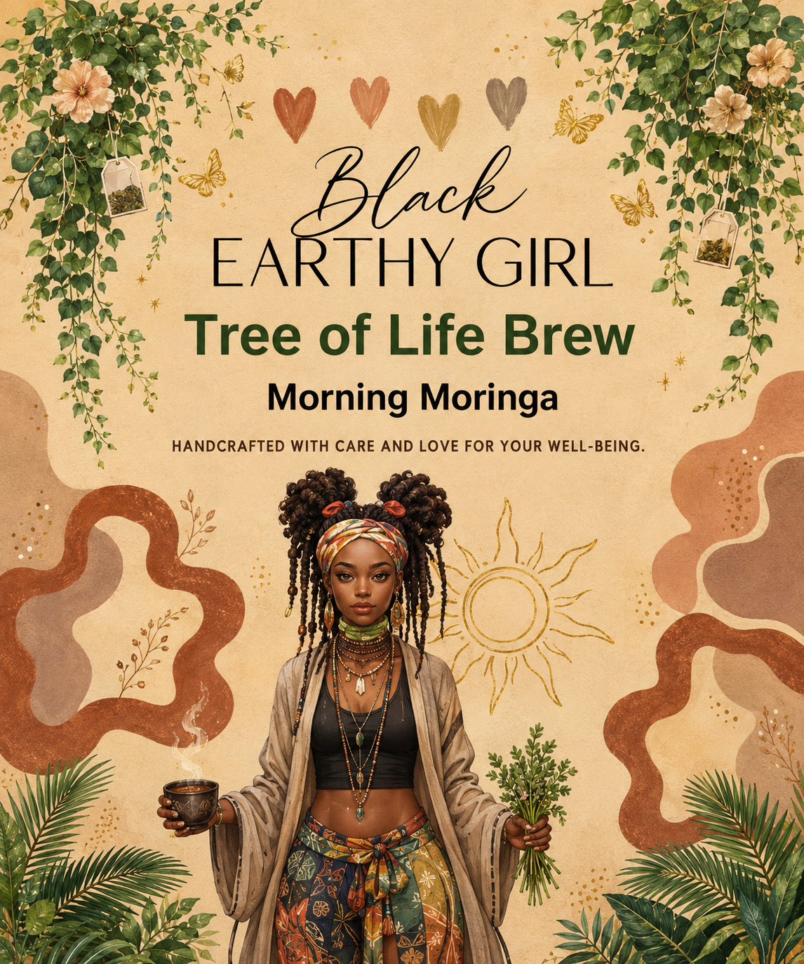 Black Earthy Girl Tree of Life Brew — Morning Moringa loose-leaf herbal tea packaging