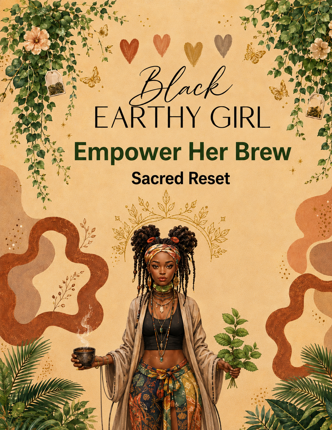 Black Earthy Girl Empower Her Brew — Sacred Reset loose-leaf herbal tea packaging