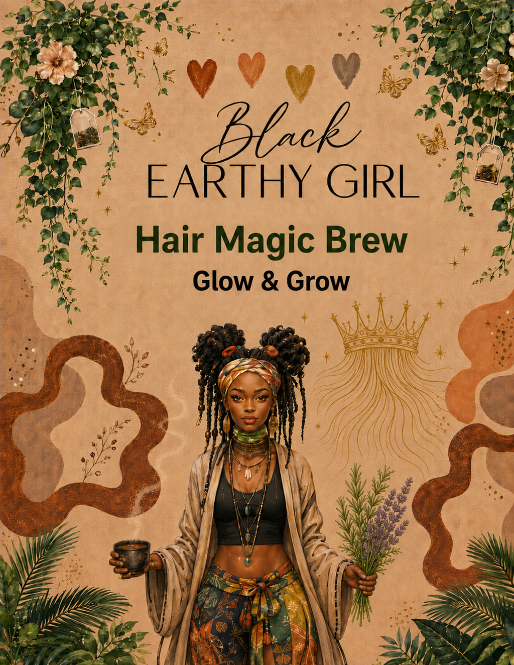 Black Earthy Girl Hair Magic Brew — Glow & Grow loose-leaf herbal tea packaging