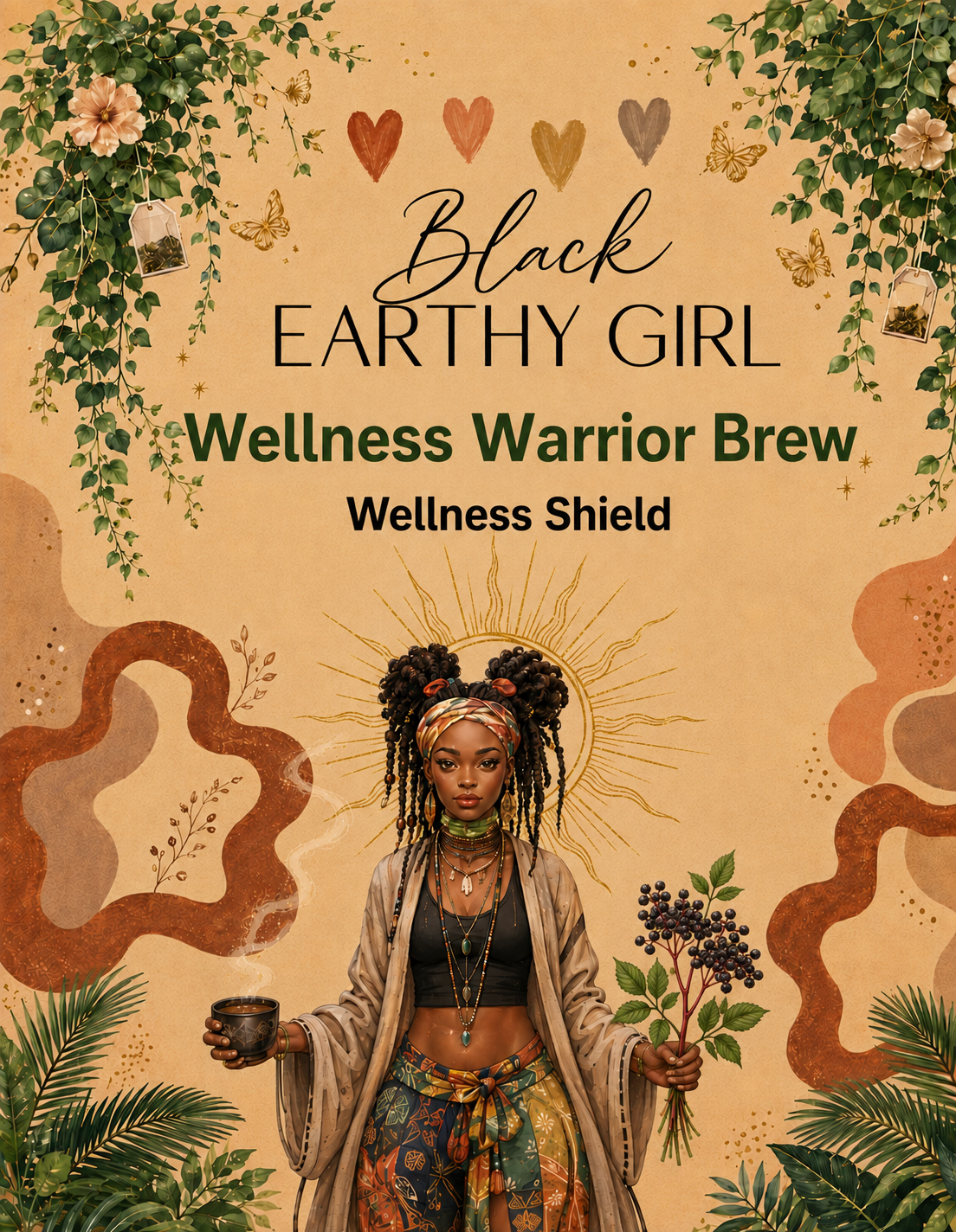 Black Earthy Girl Wellness Warrior Brew — Wellness Shield loose-leaf herbal tea packaging