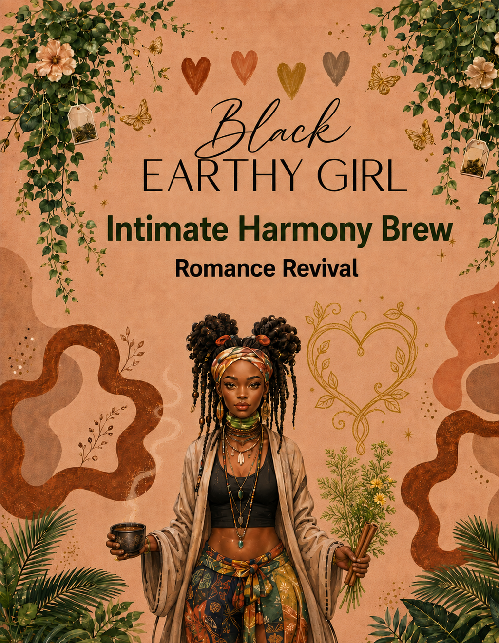 Black Earthy Girl Intimate Harmony Brew — Romance Revival loose-leaf herbal tea packaging