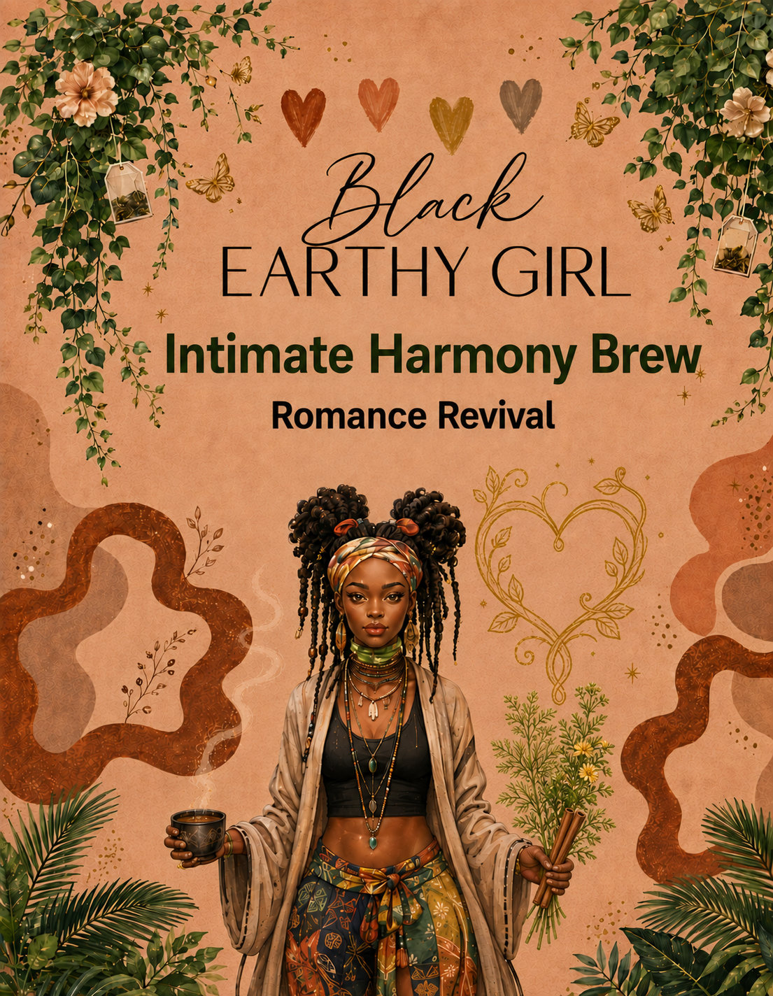 Black Earthy Girl Intimate Harmony Brew — Romance Revival loose-leaf herbal tea packaging