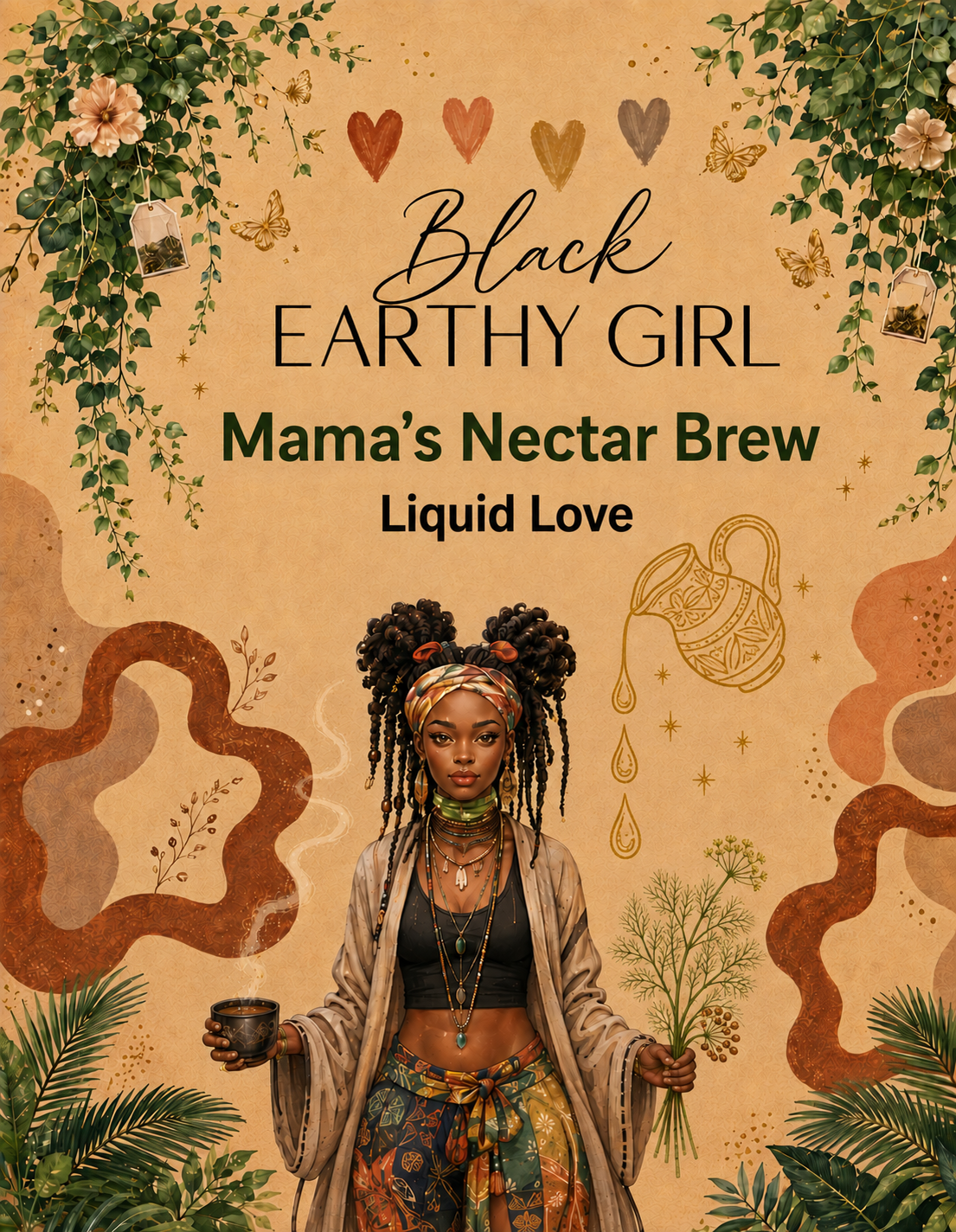 Black Earthy Girl Mama's Nectar Brew — Liquid Love loose-leaf herbal tea packaging