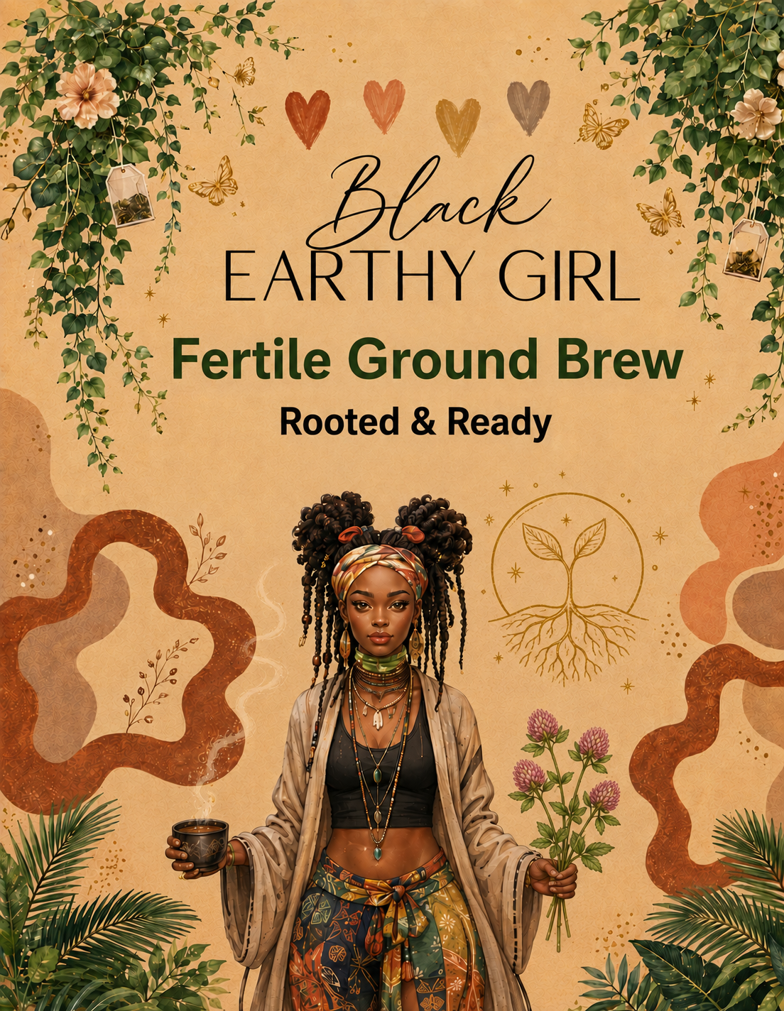 Black Earthy Girl Fertile Ground Brew — Rooted & Ready loose-leaf herbal tea packaging