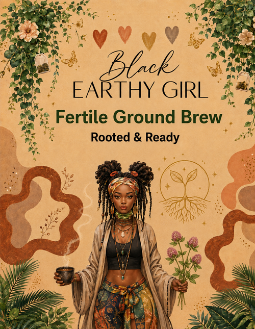 Black Earthy Girl Fertile Ground Brew — Rooted & Ready loose-leaf herbal tea packaging