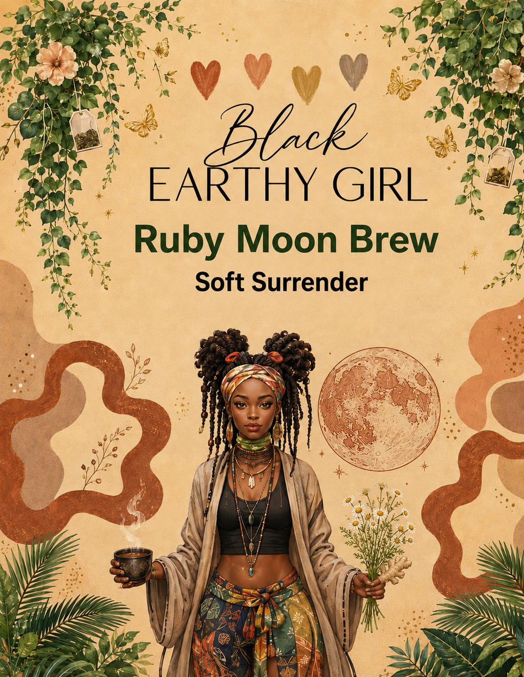 Black Earthy Girl Ruby Moon Brew — Soft Surrender loose-leaf herbal tea packaging