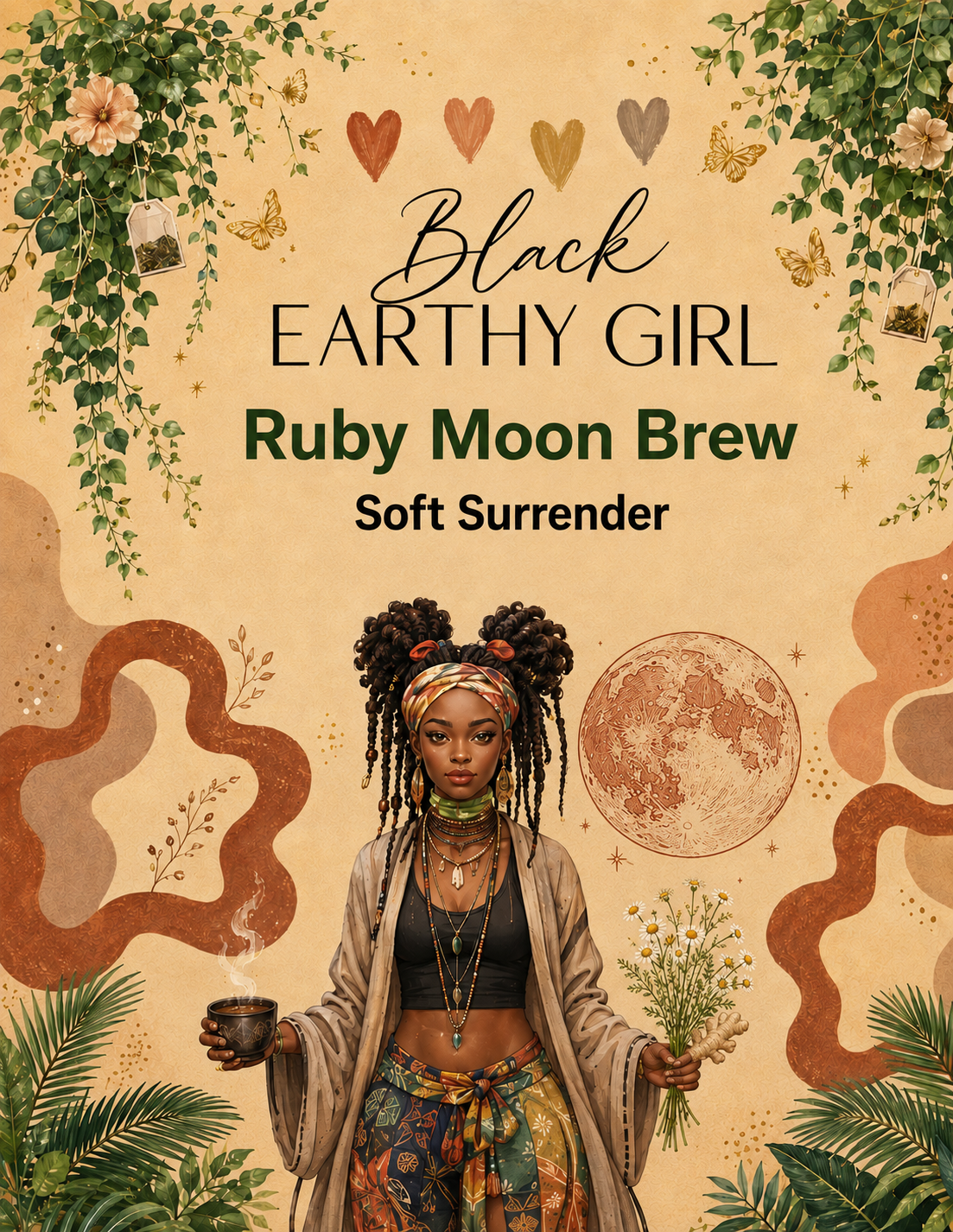 Black Earthy Girl Ruby Moon Brew — Soft Surrender loose-leaf herbal tea packaging